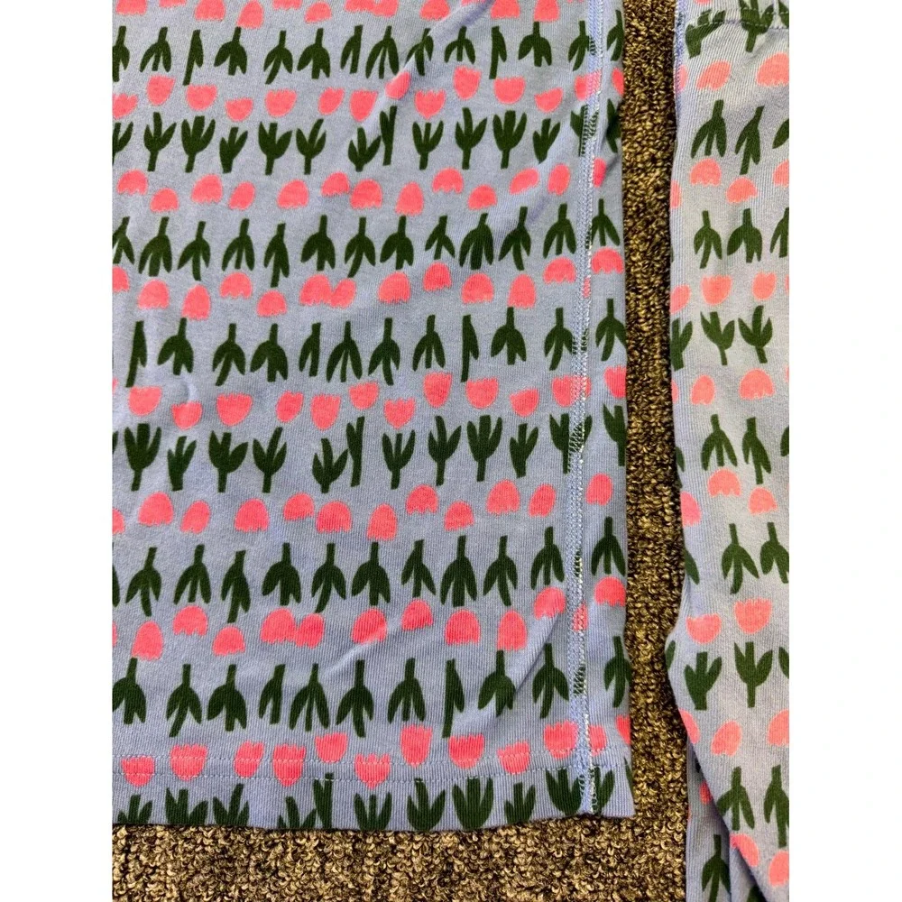 Hanna Andersson Pajama Set Girls 14-16 Blue Pink Tulip Floral Cotton 2pc 1881